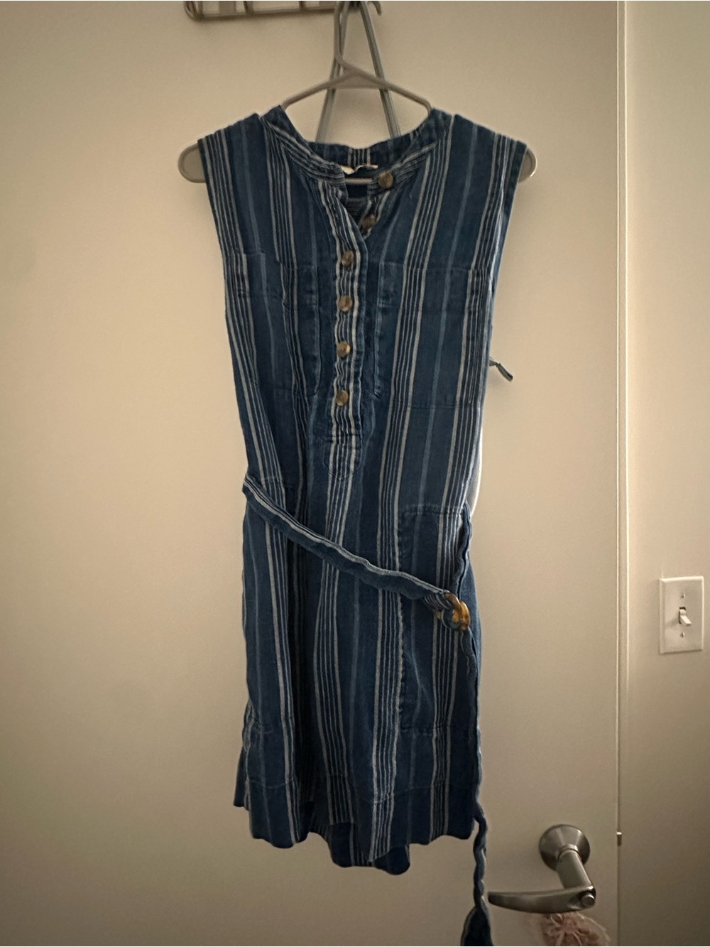 Faherty Sleeveless Blue Stripe Casual Belted Dress